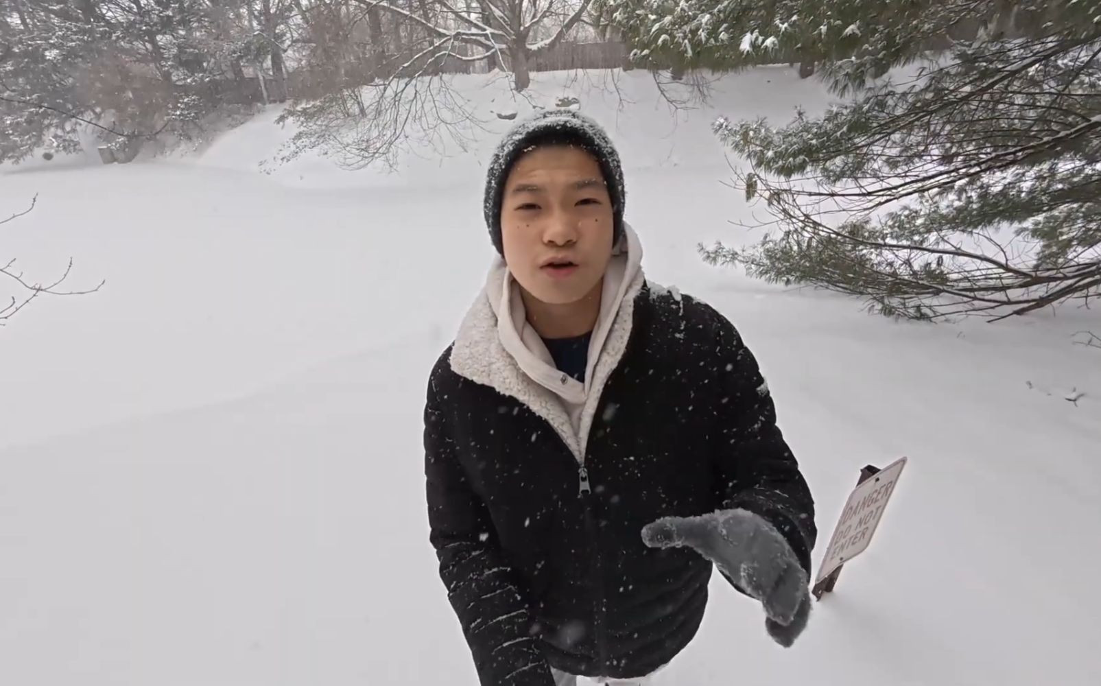 Calvin reporting outdoors in winter weather
